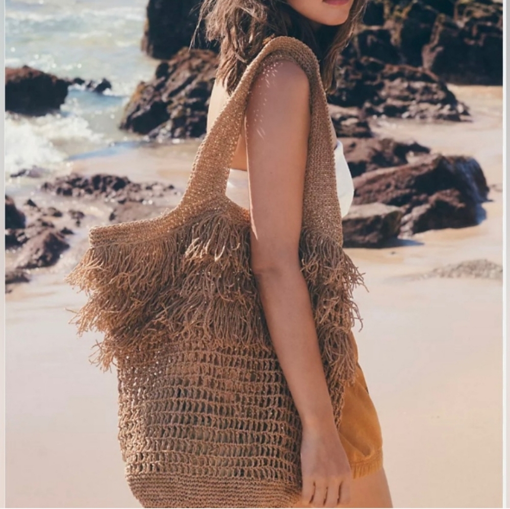 Free People Tan Fringe Tote Bag